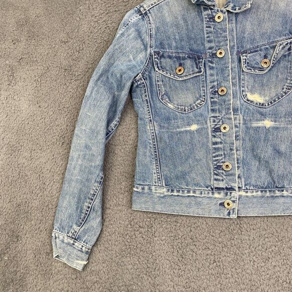 Rogan Denim Trucker Jacket Cropped Distressed Made in USA Cotton Designer S - Picture 3 of 11